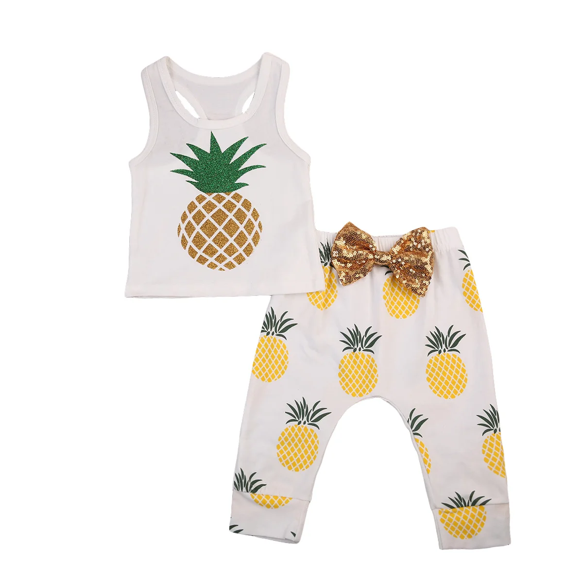 Модные для маленьких мальчиков и девочек футболка комплект одежды детей ананас