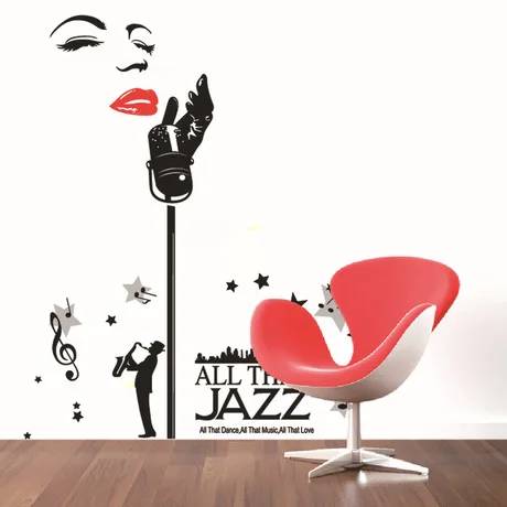 Наклейки на стену домашний декор микрофон и джаз-певец настенный стикер для