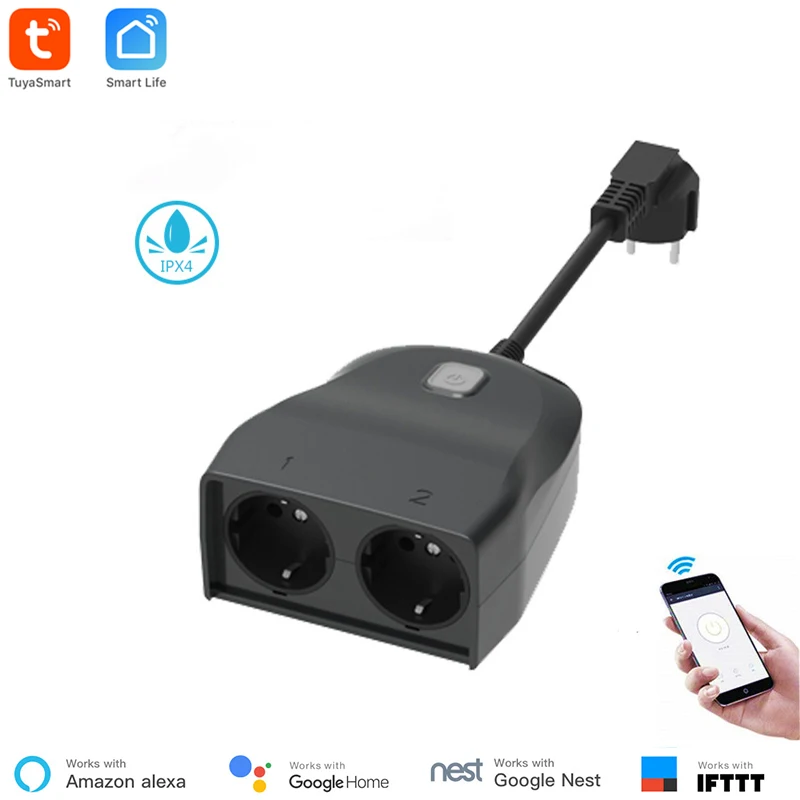 Совместимость с Alexa Водонепроницаемая WifI розетка уличная умная IPX4 Tuya умное