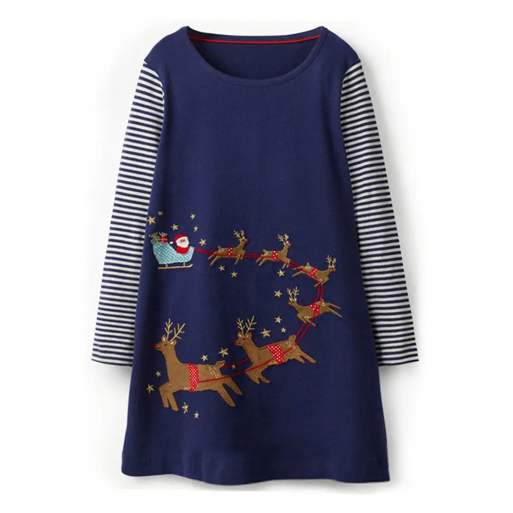 Littlemandy Girls Dress Alpaca Appliques 2019 Autumn New Princess Dresses For Girl Kids Baby Clothes Long Sleeve | Детская одежда и