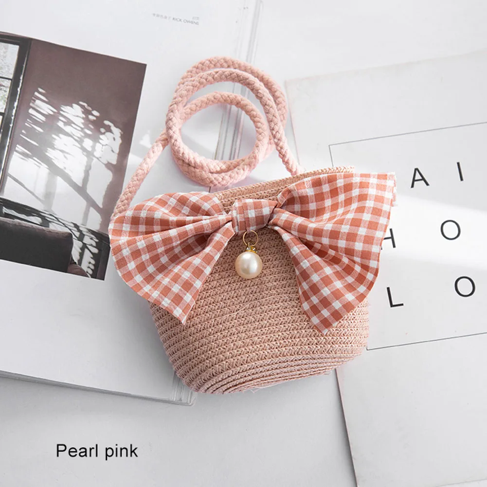 pink pearl Мини-Сумочка для девочек, ручная работа, Соломенная Сумка, большая вместительность, летняя пляжная сумка на плечо, вечерние, для покупок, Лучшая распродажа-WT - Цвет: pink pearl