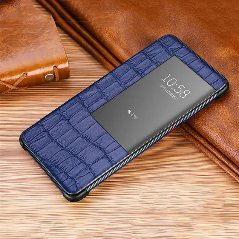 Смарт-чехол с окошком для просмотра mate 20pro, чехол для huawei mate 20 Pro, Крокодиловая текстура, Роскошный чехол для телефона из натуральной кожи
