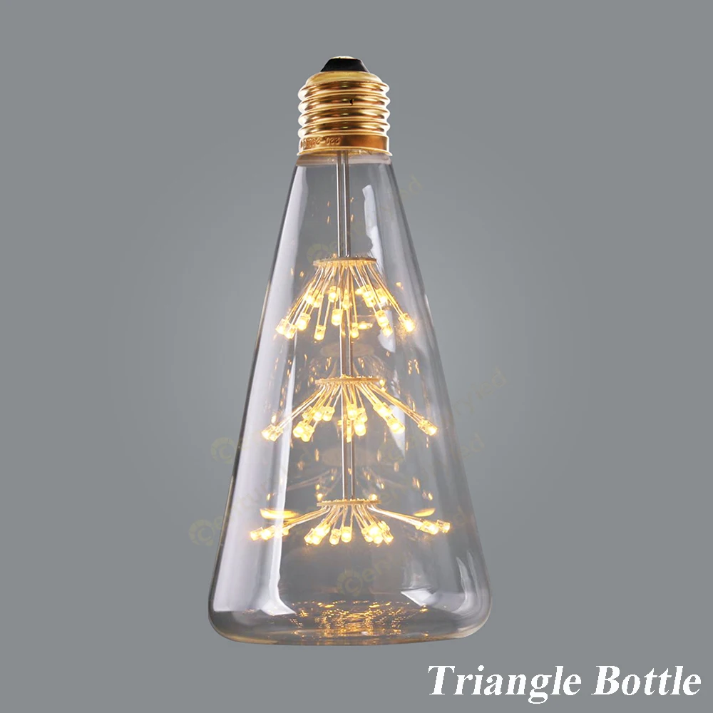 Christmas bulbs ST64 A60 G80 G95 Ретро звездное небо диммируемая Светодиодная лампа 3 Вт 2200 к E27 220 В бутылка вина декоративная фейерверк лампочка лампада СИД - Испускаемый цвет: Triangle Bottle
