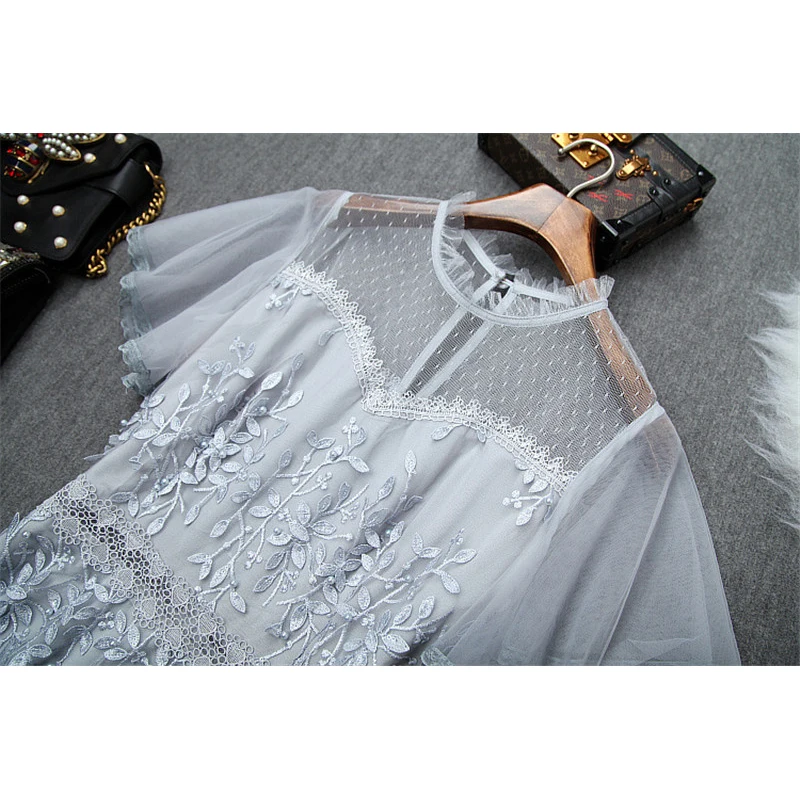 Summer Dresses Women Designer Butterfly Sleeves Transparent Beading Embroidery Asymmetrical Dovetail Tulle Party Dress Sexy