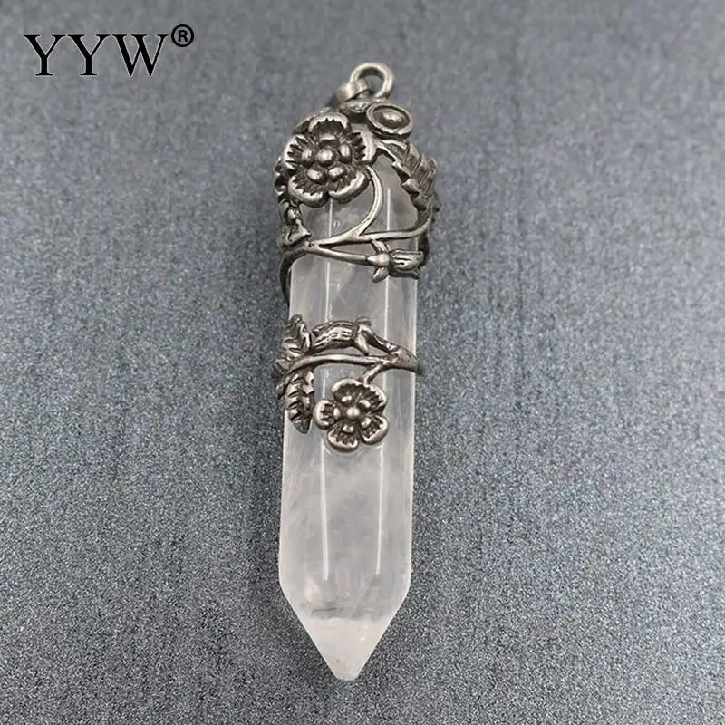 clear quartz Натуральный драгоценный камень цветок сливы намотка шестиугольная Призма Фиолетовый Кристалл авантюрин Опалит исцеляющий кулон для ожерелья ювелирные изделия - Окраска металла: clear quartz