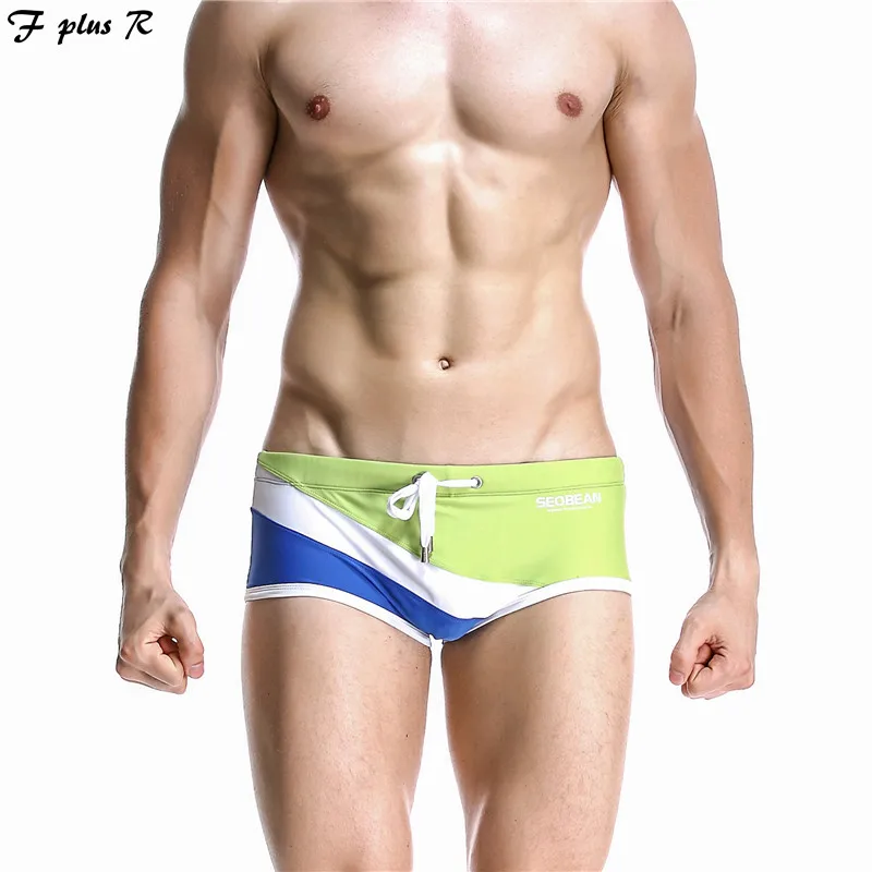 F plus R Sexy Men's Swimming Trunks Lace Up Patchwork Swimsuits Surf Board Beachwear Swim Briefs | Спорт и развлечения