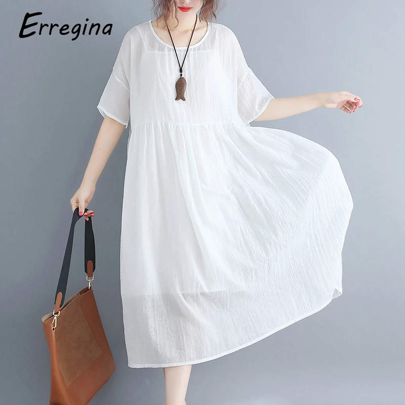 Erregina/2 предмета женское льняное платье однотонные осенние повседневные
