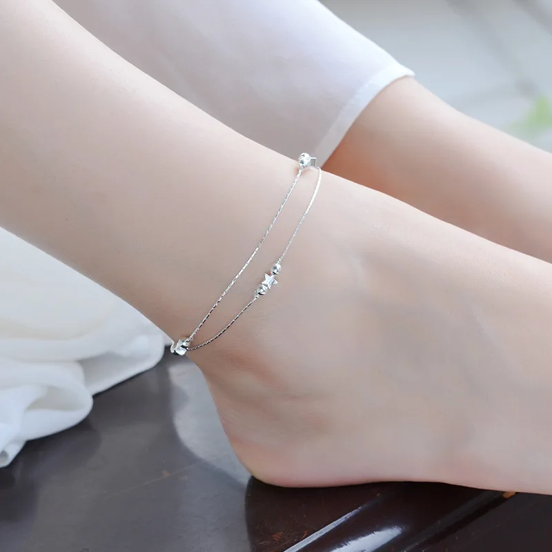 

Everoyal Fashion Lady Star Bracelets For Women Jewelry Charm Double Layer Chain Silver 925 Anklets Girls Birthday Accessories