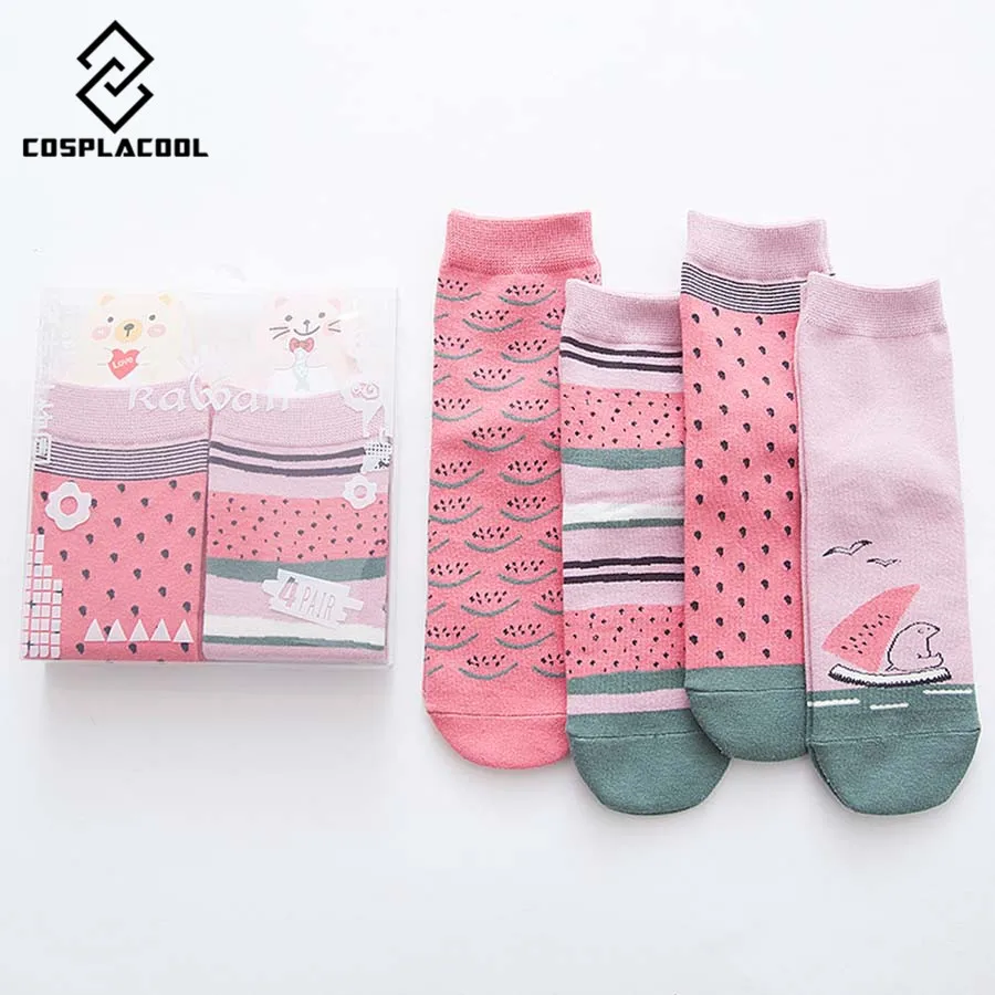 Носки cospacool 4 пар/лот милые теплые с рисунком фруктов/тортов хлопковые носки