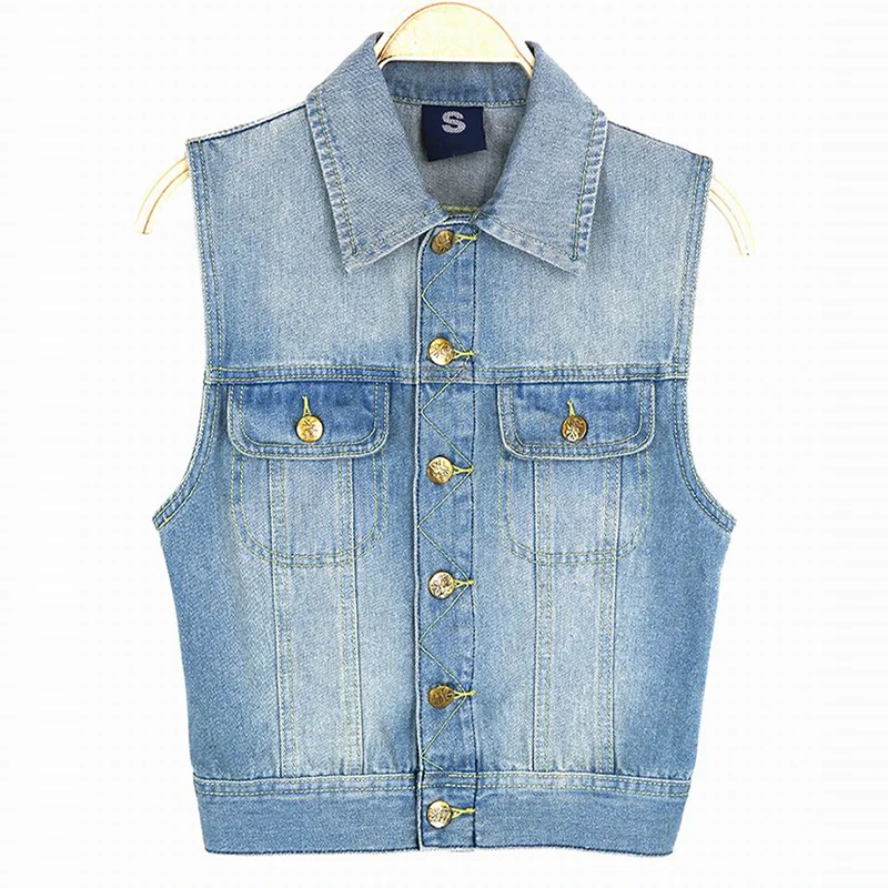 2018 New Spring Summer Women's Jackets Cotton Vest Sleeveless Denim Solid Casual Vintage Blue Embroidery Waistcoat Size S-L | Женская
