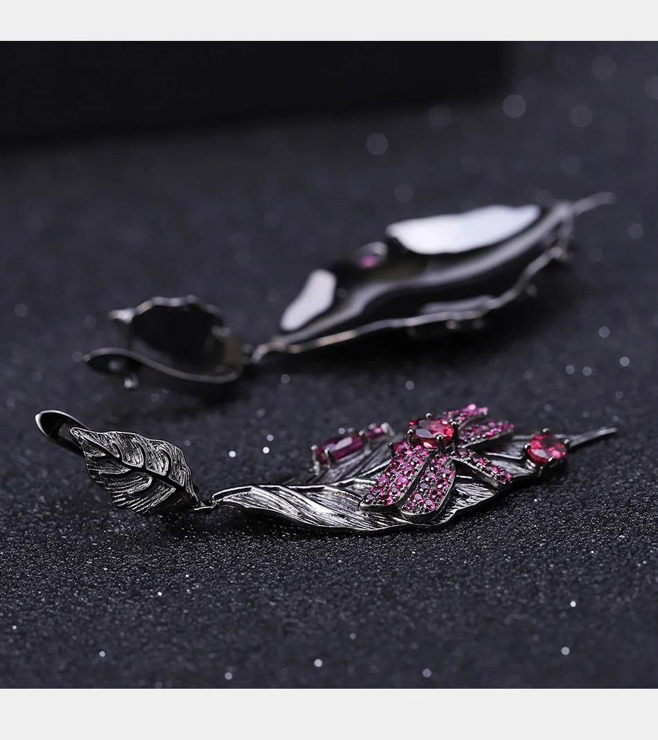 GEM'S BALLET, 1.76Ct, натуральный родолит, гранат, серьги для женщин, ювелирное изделие, 925 пробы, серебро, стрекоза, длинные листья, висячие серьги