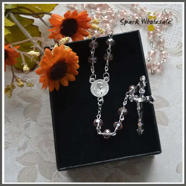 Религиозное женское ожерелье с розовыми кристаллами 6*4 мм четки из бусин в