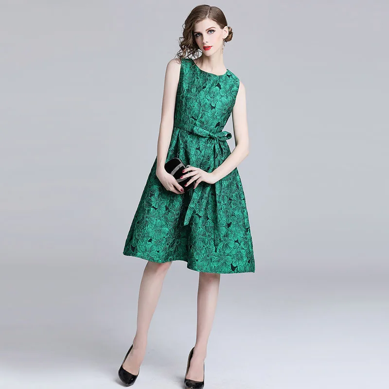 Новинка 2019 г. Весна лук жаккардовое платье бренд повседневное вечерние партии