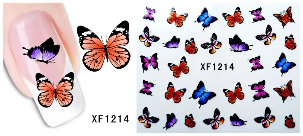 XF1214 30 стилей! Мода лак для ногтей Переводные картинки Бабочка Дизайн переводные наклейки воды для ногтей Советы красоты - Цвет: XF1214