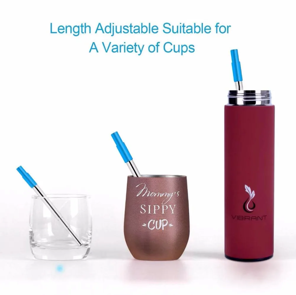 FUHAIHE Переносной нержавеющий стальной телескопический питьевой соломинки многоразового использования с силиконовым наконечником, щеткой и металлическим чехлом.