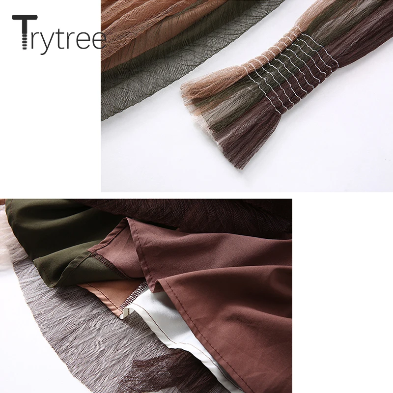 Летнее Повседневное платье-рубашка Trytree с поясом женские многоцветные сетчатые