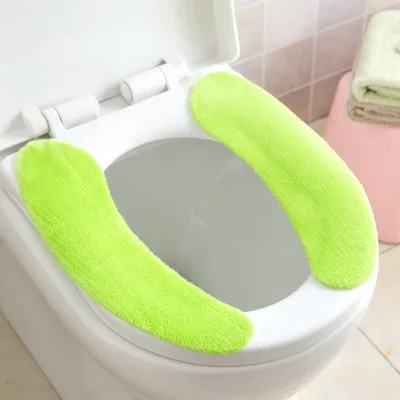 Green Утолщенная фланелевая вставка для унитаза, моющаяся Антистатическая наклейка, ванная комната, теплее, туалет, моющаяся ткань, чехол для сиденья - Цвет: Green
