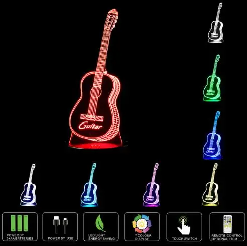 3D Электрогитары нота Saxphone фортепиано Органы лампы 7 Красочные USB Настольный младенца спать ночью свет с сенсорным дистанционного Управление - Испускаемый цвет: Guitar Lamp 3