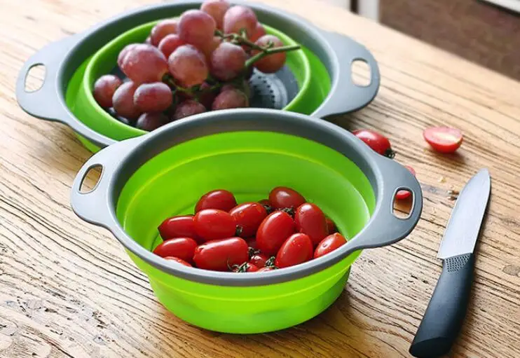 20sets new 2pcs/set Foldable Silicone Colander Fruit Vegetable Washing Basket Strainer Collapsible Drainer Handle Kitchen Tool | Дом и сад