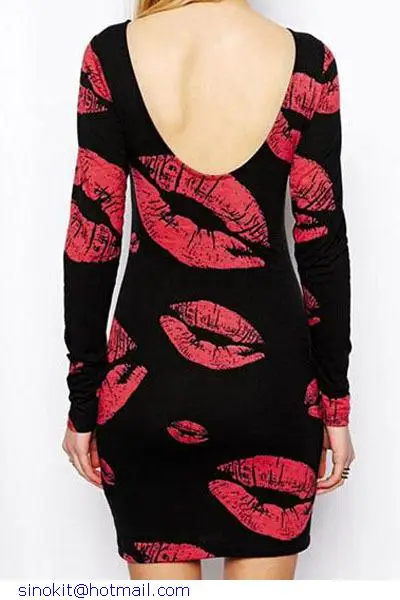 Fashion Red Lips Print Dress LC21862 | Женская одежда