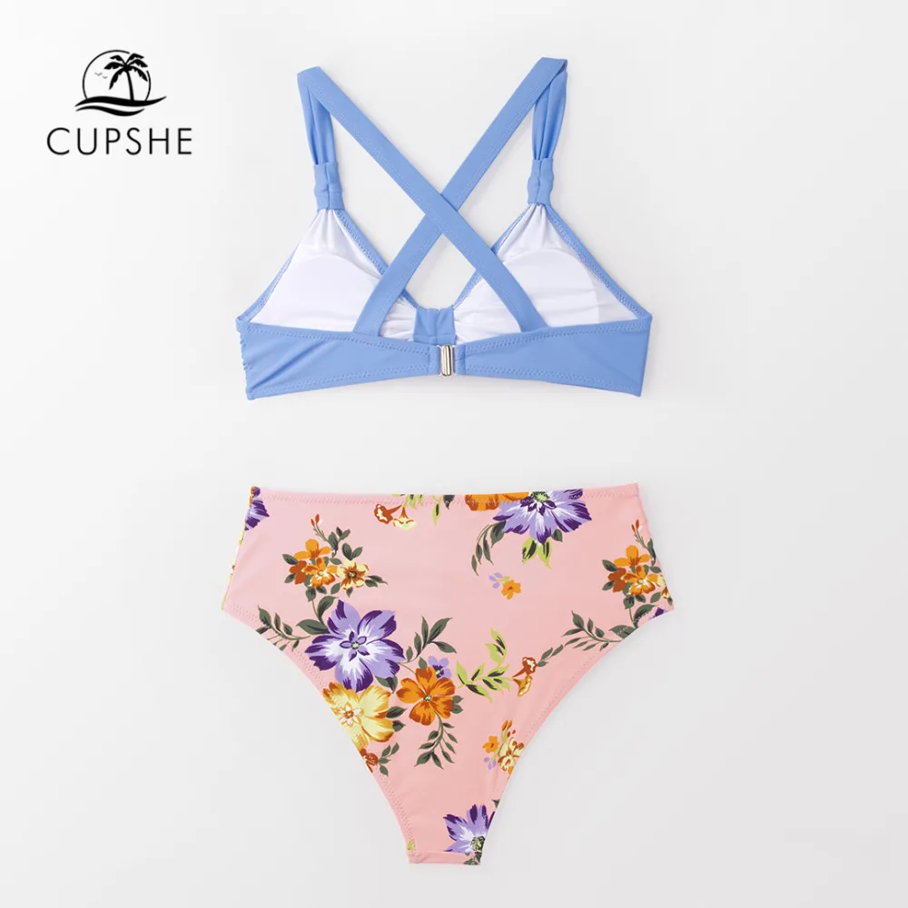 Женский купальник бикини CUPSHE однотонный с цветочным принтом и узлом пляжный