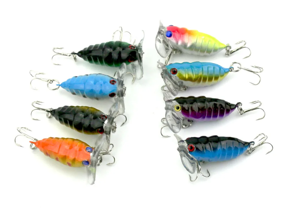 100pcs Cicada hard  Fishing lures Insect Crankbait fishing baits 4CM 4.4G 8# hooks plastic artificial  pesca fishing tackles
