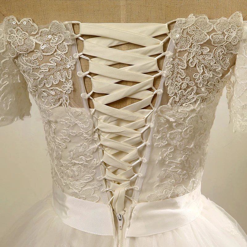 

Plus Size Vestido De Noiva Wedding Dresses Ball Gown Short Sleeves Tulle Appliques Boho Cheap Wedding Gown Bridal Dresses