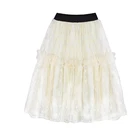 От 2 до 14 лет Одежда для детей длинные бежевые кружевные юбки с подкладкой из хлопка для девочек на день рождения, Вечеринка юбка-пачка Pettiskirt юбка