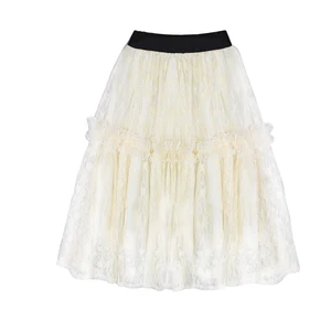 От 2 до 14 лет Одежда для детей длинные бежевые кружевные юбки с подкладкой из хлопка для девочек на день рождения, Вечеринка юбка-пачка Pettiskirt юбка