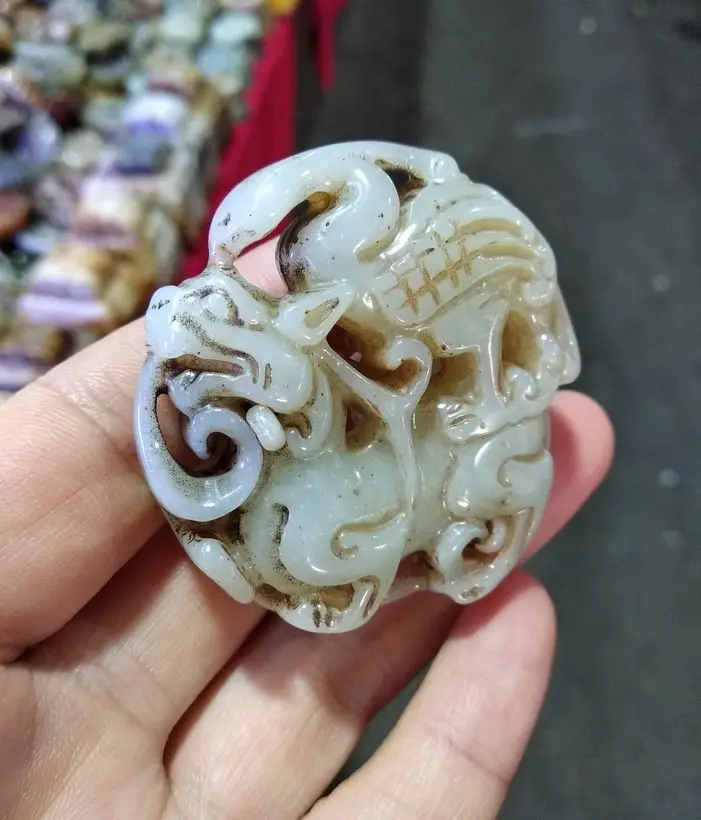 Винтажный кулон с нефритовым Foo Dog jadeite Carven Lucky Crane Amulet ожерельем из бисера | Дом и
