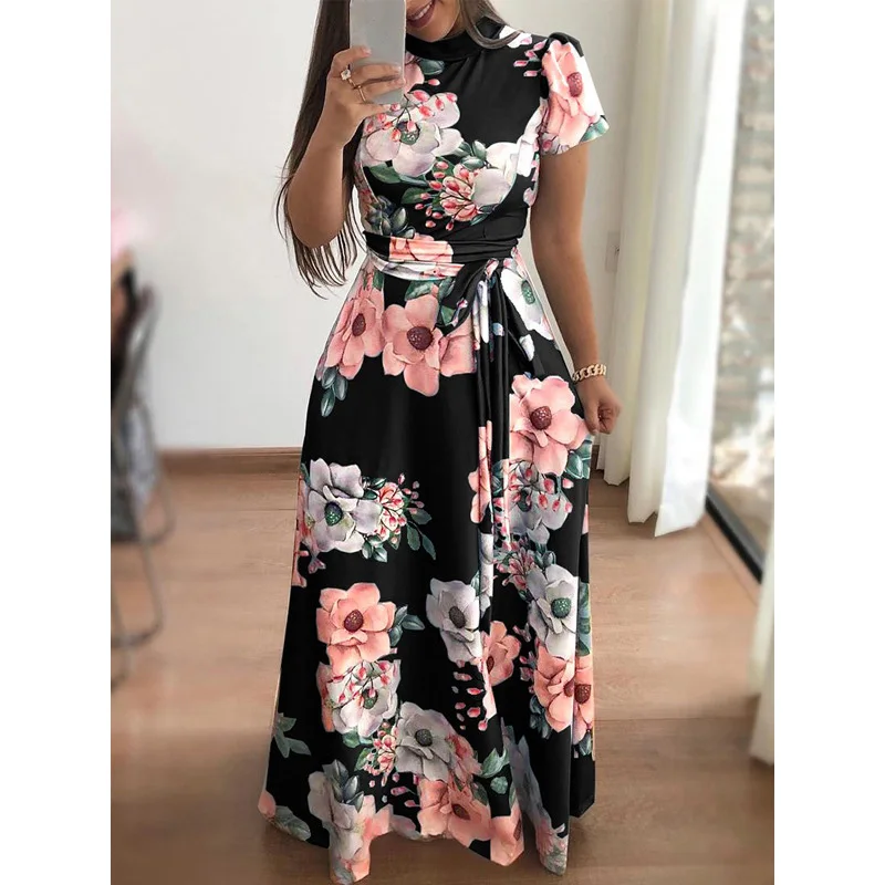 Женское платье макси с высокой талией и принтом облегающий пляжный сарафан в