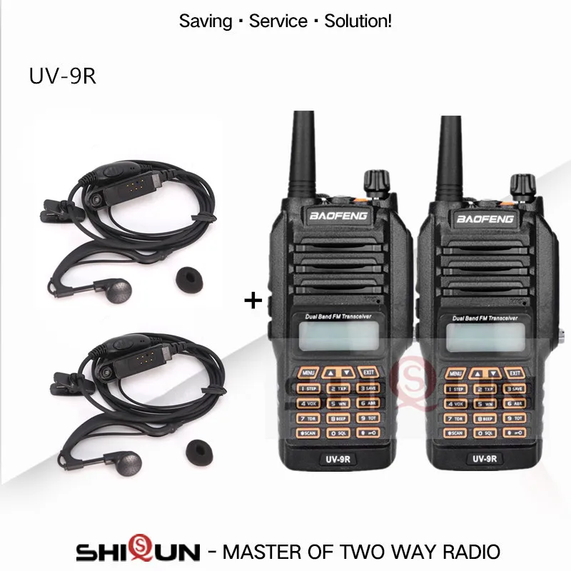 2 шт. UV-9R Baofeng 8 Вт 10 км двухдиапазонный УКВ 136-174 UHF 400-520 МГц IP67 иди и болтай Walkie Talkie “иди и 10 км обновления UV-82 UV-5R UV-XR УФ 9R - Цвет: Add 2 Headsets