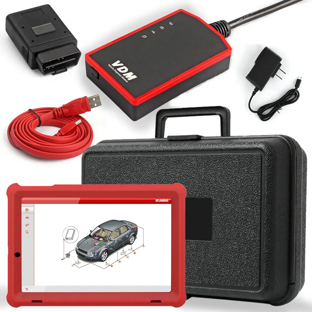 Tablet Set US Plug UCANDAS VDM V4.8 Wifi Профессиональный OBD2 Автомобильный сканер SRS EPB Многоязычная полная система OBDII диагностический инструмент Бесплатное обновление - Цвет: Tablet Set US Plug