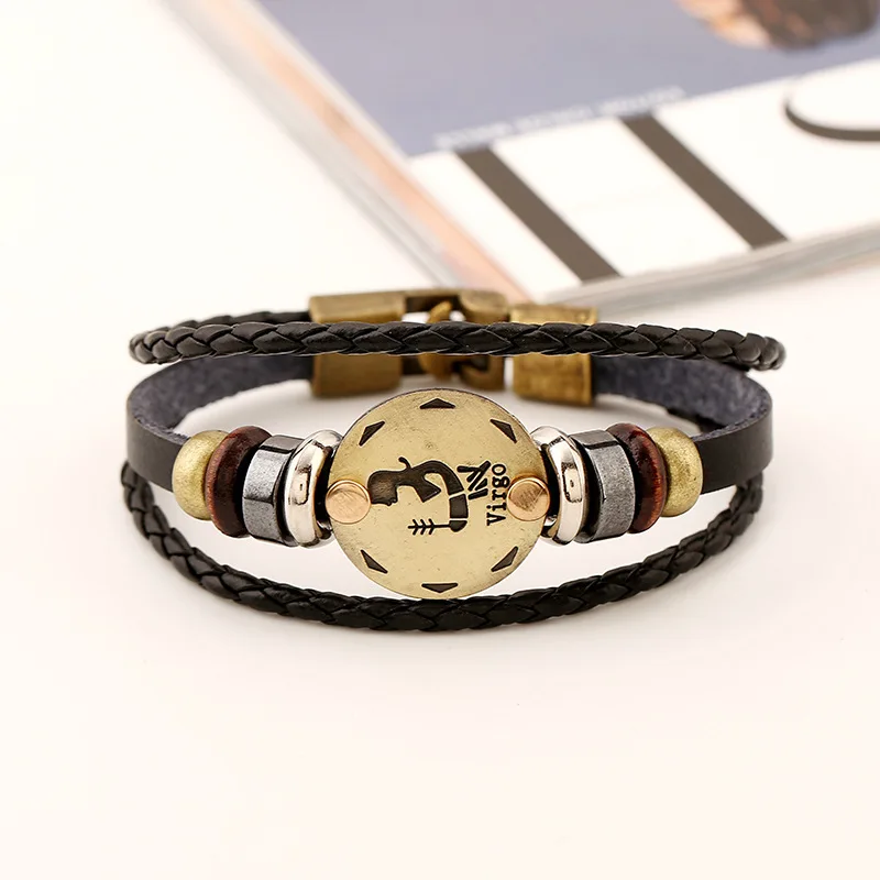 Jewelry Virgo Genuine Leather Bracelet Male 12 Zodiac Horoscope Men Women Friendship Bracelets & Bangles | Украшения и