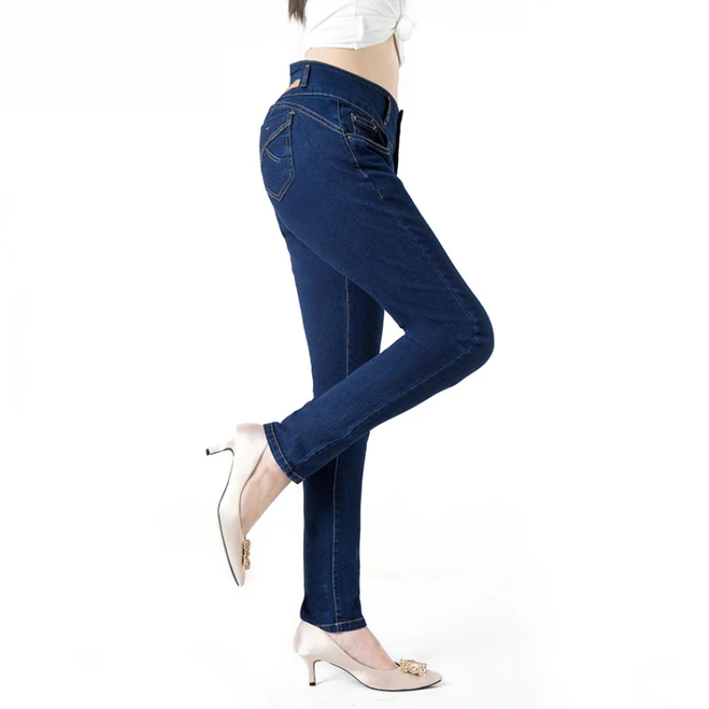 2019 Vintage mom fit high waist jeans elastic femme women washed blue denim skinny classic pencil pants |