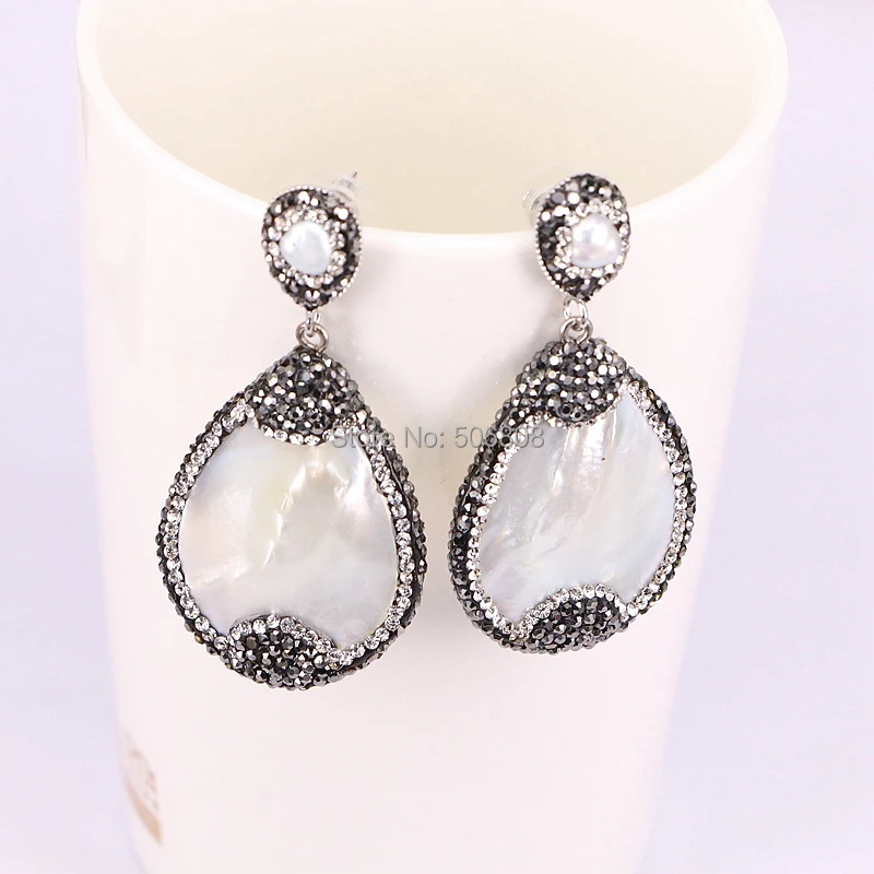 Серьги подвески с кристаллами 3 пары ZYZ183 9950|earrings mother of pearl|mother pearl earringspave crystal |