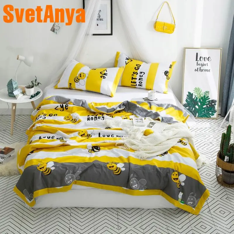 Svetanya жёлтое одеяло пчелы хлопок кидает одеяло 150x200 см 180x200 см 200x230 см(без наволочки
