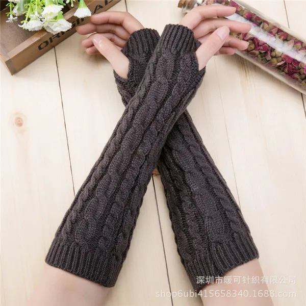 dark gray1 Хит, стильные, милые, теплые, с росой, на пальцах, с рукавами, зимние, длинные, стильные, вязанные, шерстяные, на полпальца, перчатки, аксессуары - Цвет: dark gray1