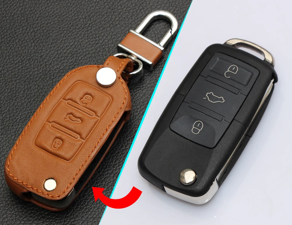 Кожаный чехол для автомобильного ключа с дистанционным управлением Volkswagen POLO Tiguan