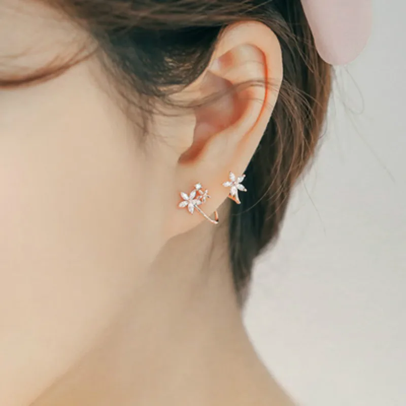 Серебряные серьги гвоздики из стерлингового серебра S925 пробы с цветком и