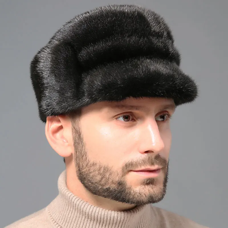 Зимние шапки для мужчин, норковая меховая Теплая мужская однотонная классическая шляпа для мужчин среднего возраста