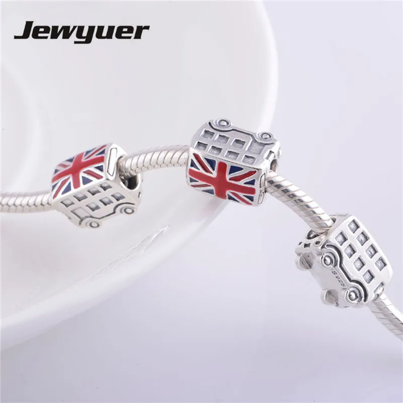 Fine jewelry Red and Blue Enamel Union Jack Bus Charms Beads fit charm Bracelet Diy 925 Sterling Silver Jewelry wholesale LW103 |