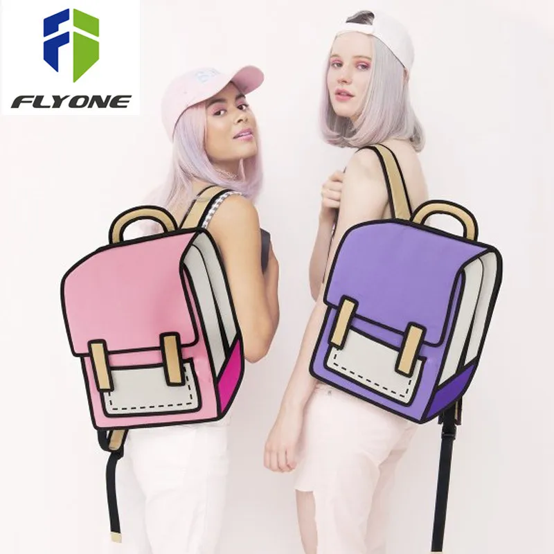Flyone модные милые студенческие сумки женский рюкзак 3D стиль 2D рисунок мультяшная