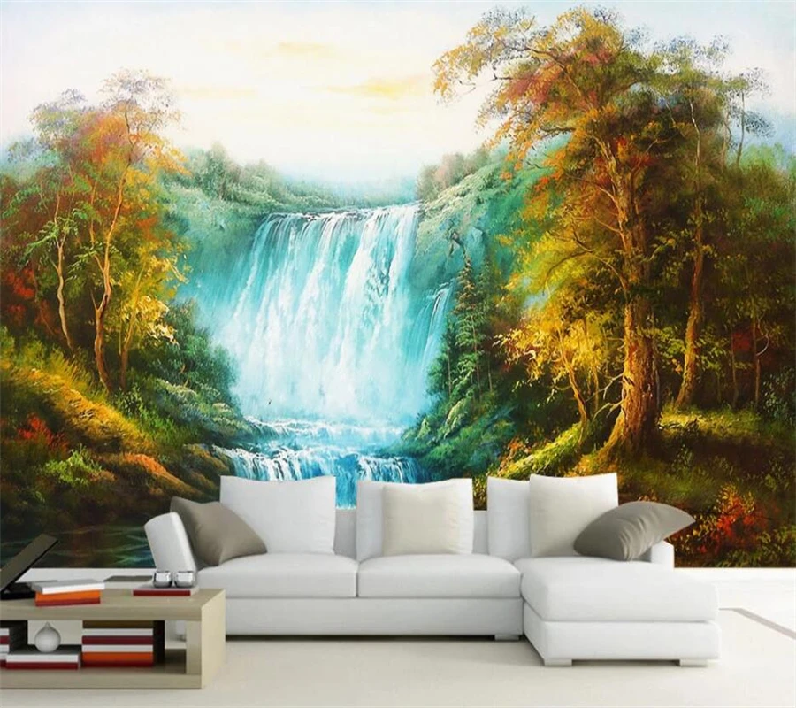 Custom wallpaper 3d mural big waterfall woods beautiful artistic concept European hand-painted landscape background | Обустройство