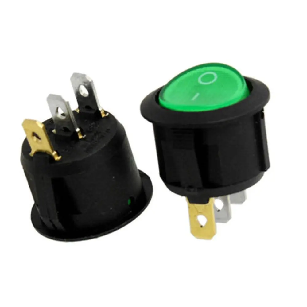 

YOCOMYLY 5x Green Light 3 Pin ON/OFF SPST Snap In Round Rocker Switch 6A/250V 10A/125V AC