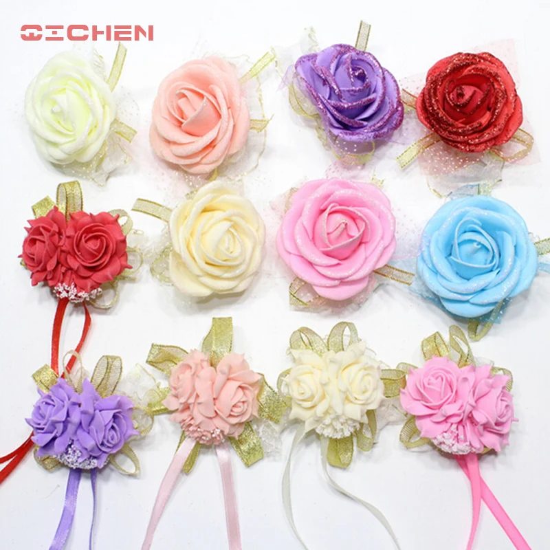 Модный корсаж для невесты цветы шарик DIY искусственные на запястье розы