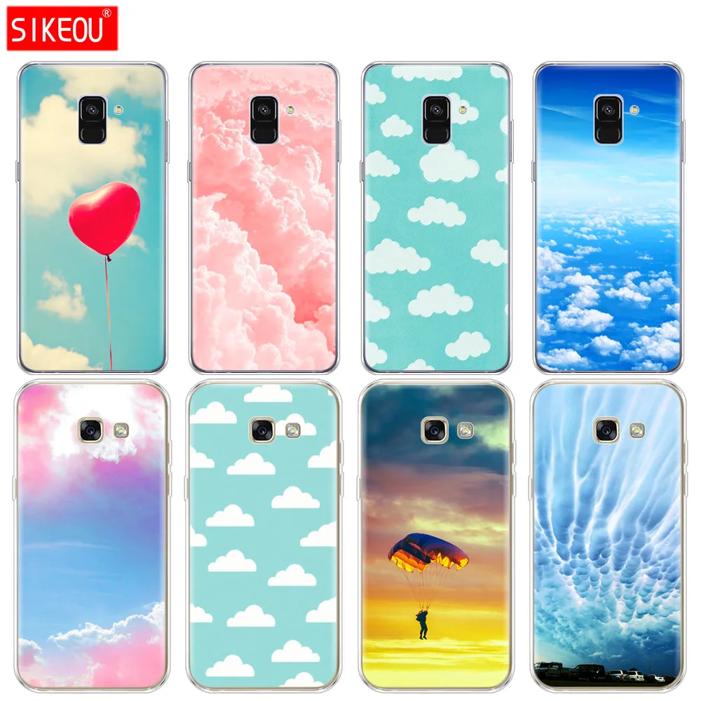 Силиконовый чехол для телефона Samsung Galaxy A6 A8 2018 A3 A310 A5 A510 A7 2016 2017 облака на голубом
