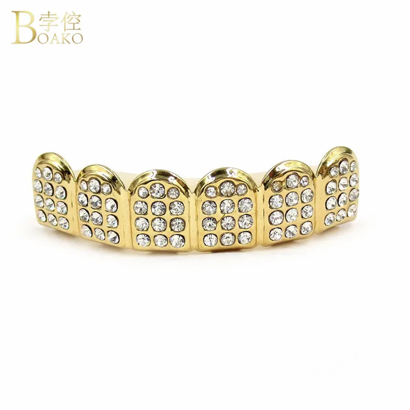 BOAKO хип-хоп золотые зубы Grillz Iced Out CZ зубы шапки верхние и нижние грили стоматологические рот панк вечерние зубные Рэппер Украшения для тела