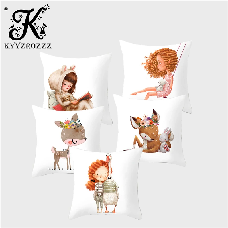 

Cute Cartoon Animal Cushion Set Elephant Bunny Deer Little Girl Print Polyester Home Sofa Decorative Pillowcase Capa Almofada