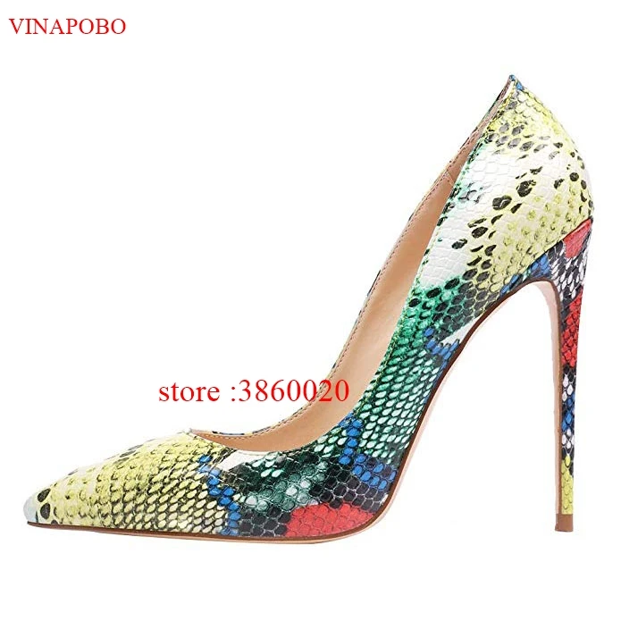 12cm VINAPOBO/женские туфли-лодочки из матовой кожи со змеиным принтом; цвет красный, черный; вечерние туфли на высоком каблуке-шпильке с острым носком; пикантные офисные свадебные туфли - Цвет: 12cm